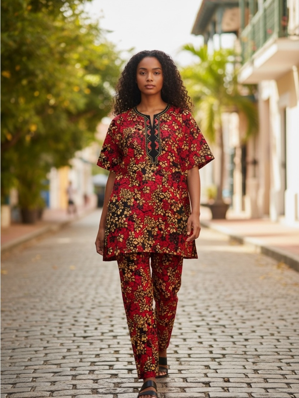 Women’s Red Floral Tunic & Pant Set